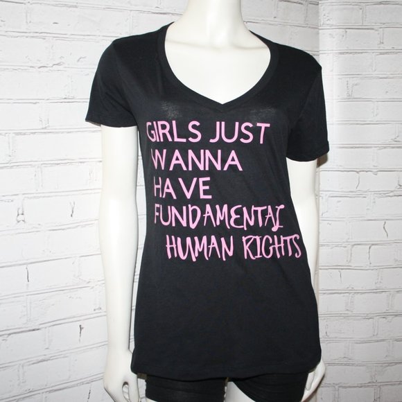 Girls just wanna have FUNdamental human rights black and pink t-shirt - Picture 2 of 5
